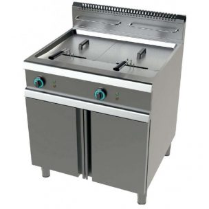 Freidora a gas 2 cuba limpia de 17+17 litros con 16+16Kw Serie 700 JUNEX con medidas 800x730x900h